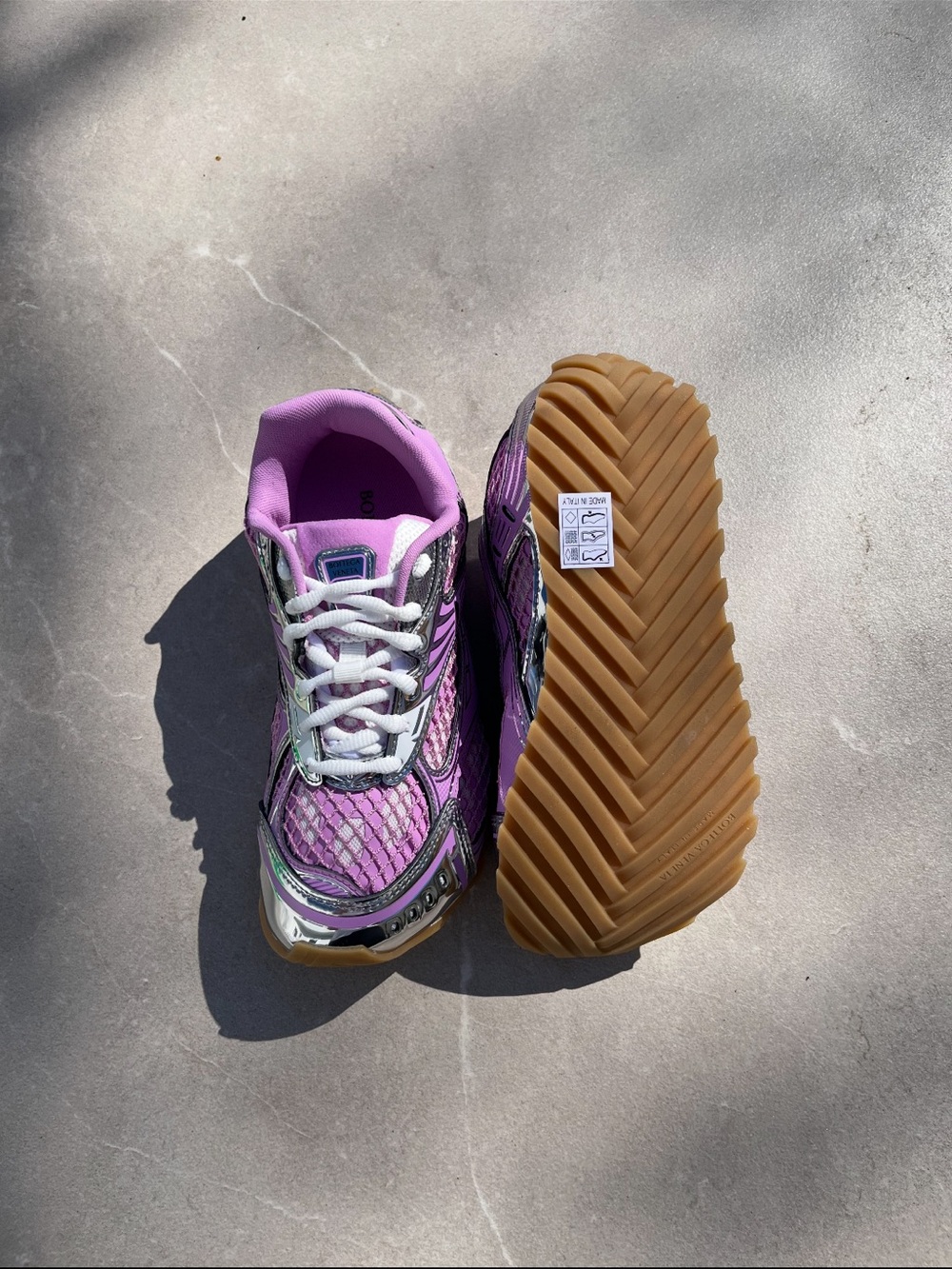 NWT Bottega Veneta Pink and Silver Mesh Runner Sneaker “Orbit” - Picture 5 of 8
